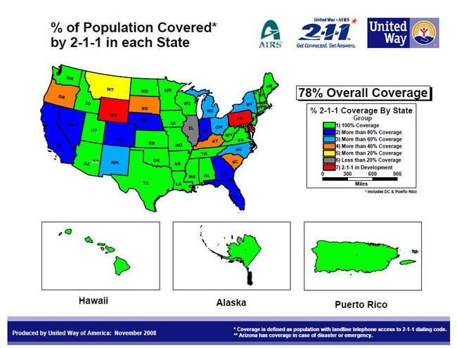 Percent of Population Covered by 211 in Each State
