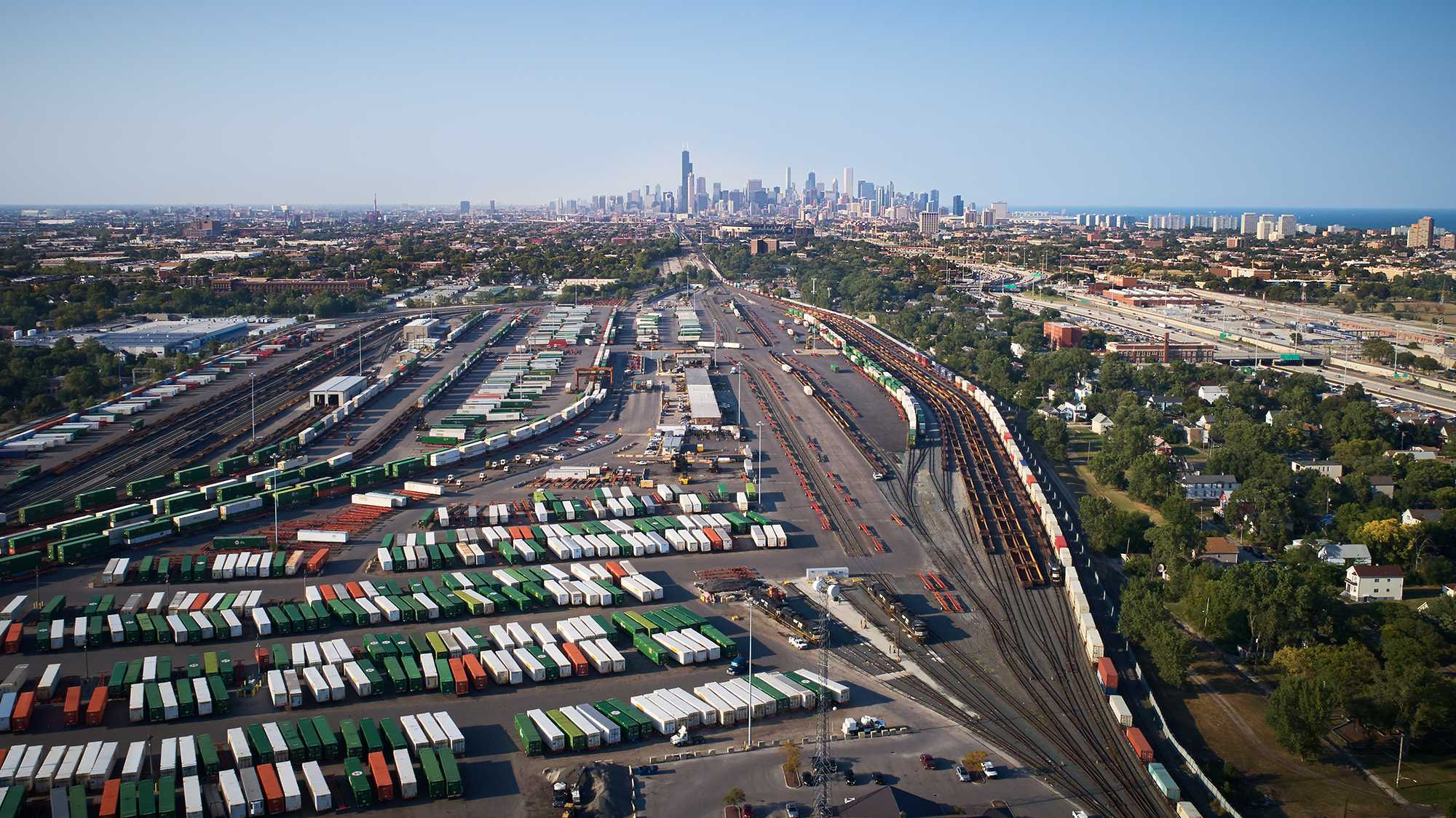 Freight in the Chicago region from above.