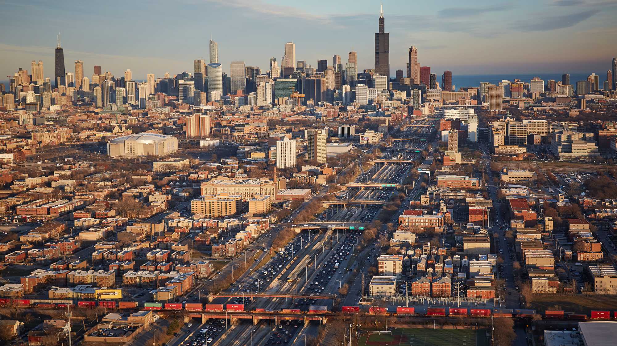 Chicago region transportation system from above.