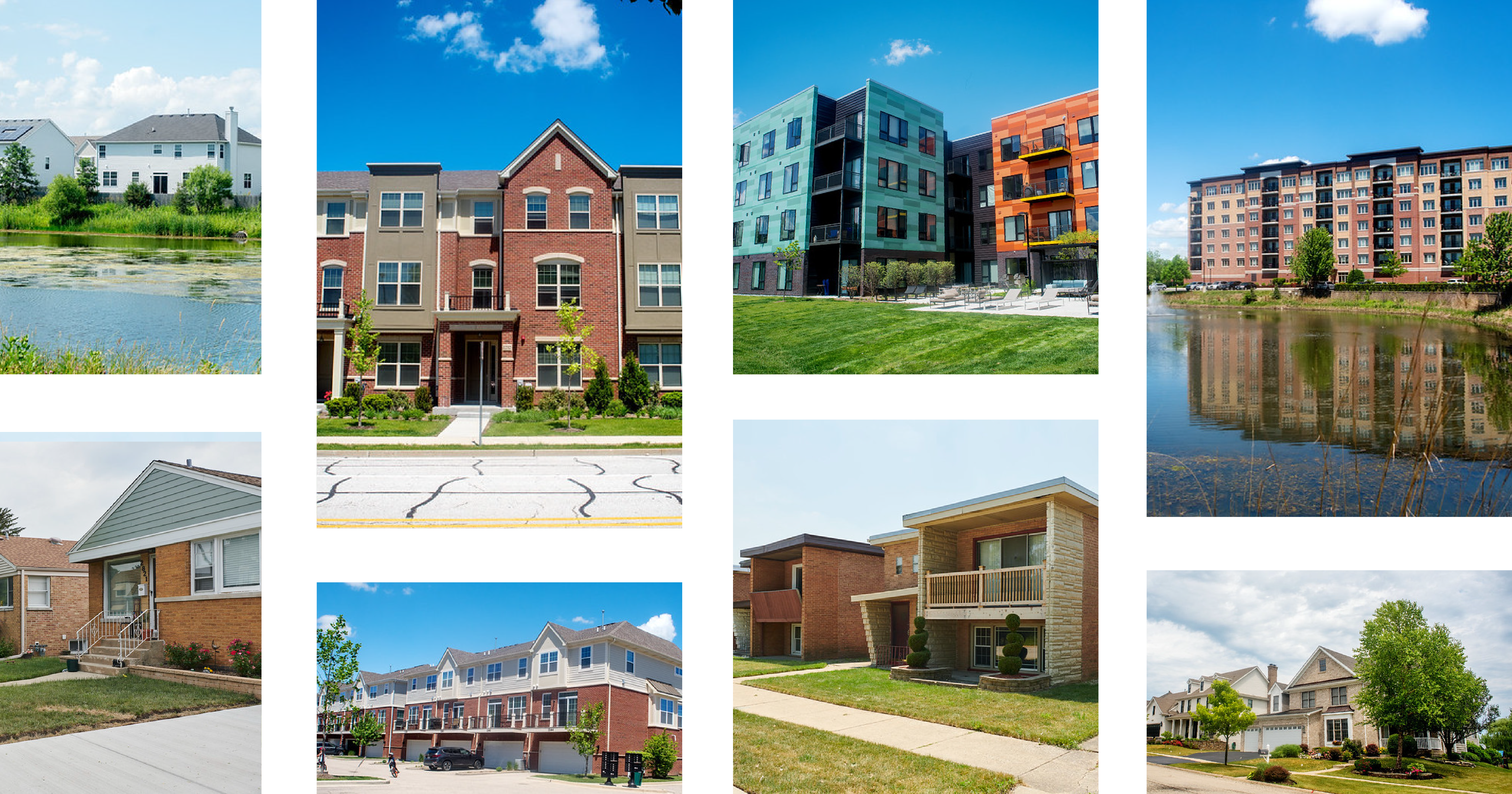 Collage of eight different housing types