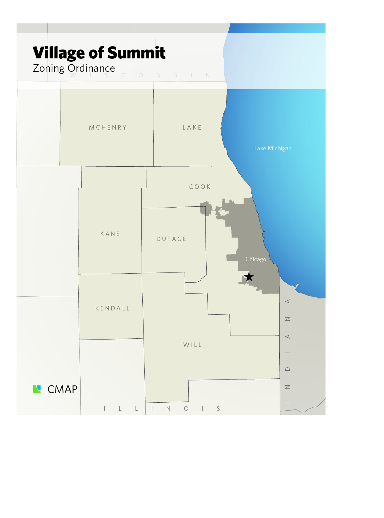 Map locating Summit within the Chicago region.