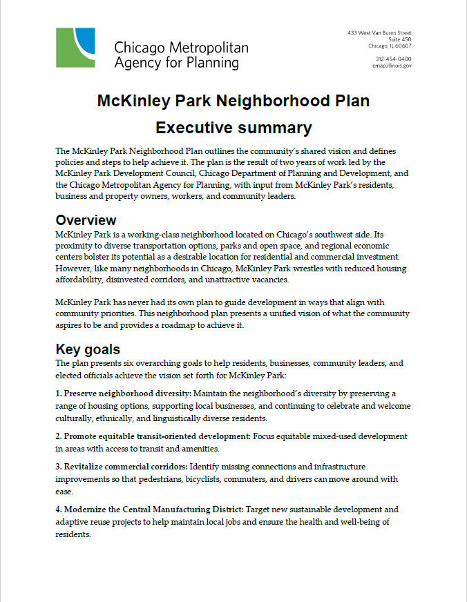 McKinley Park exec summary