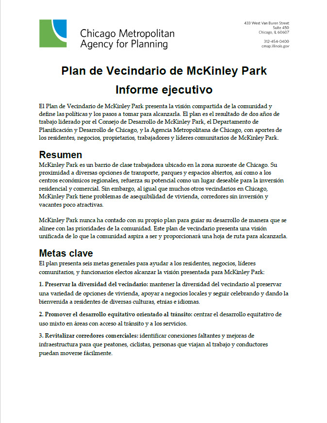 McKinley Park Spanish exec summary