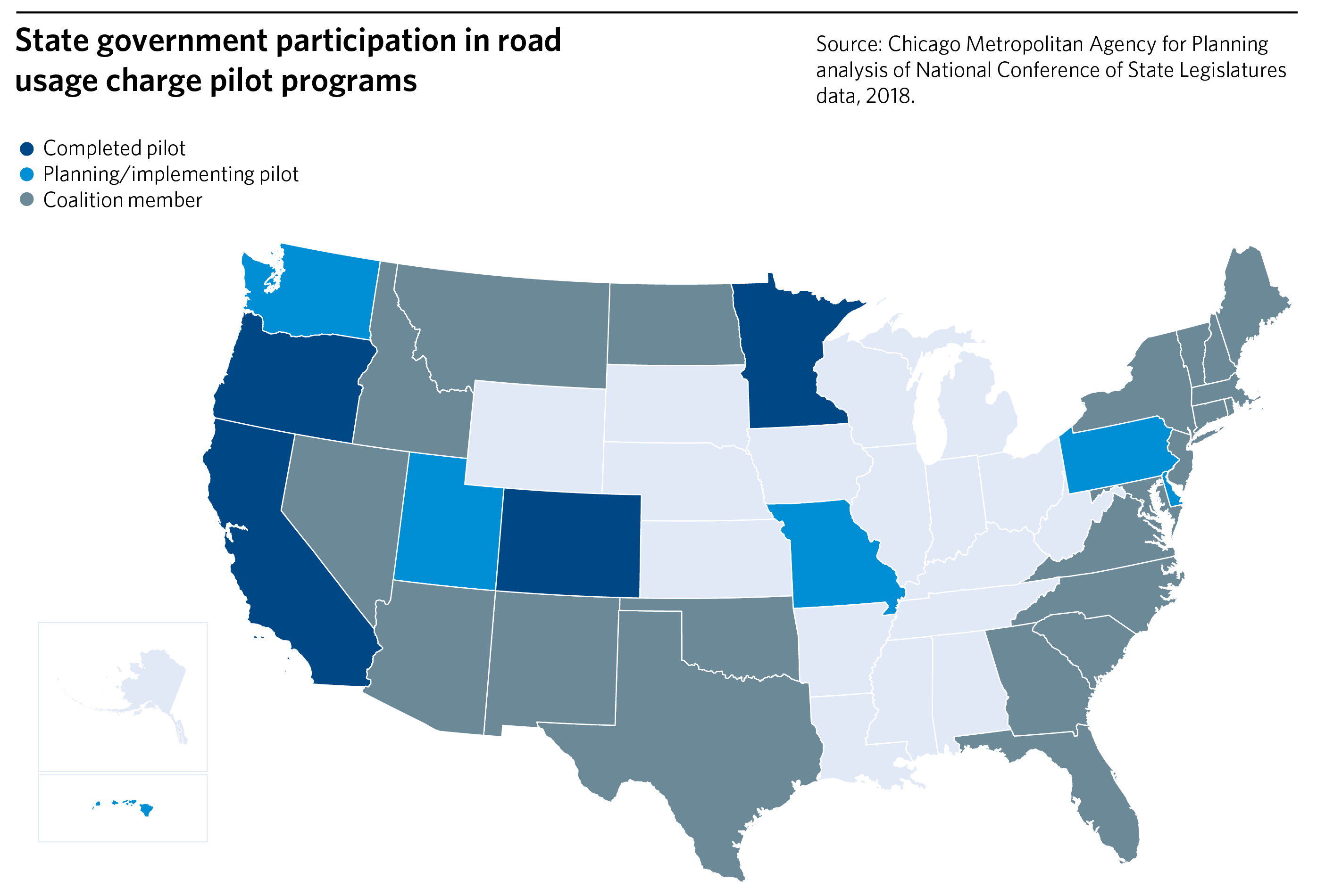 State government participation in road usage charge pilot programs map