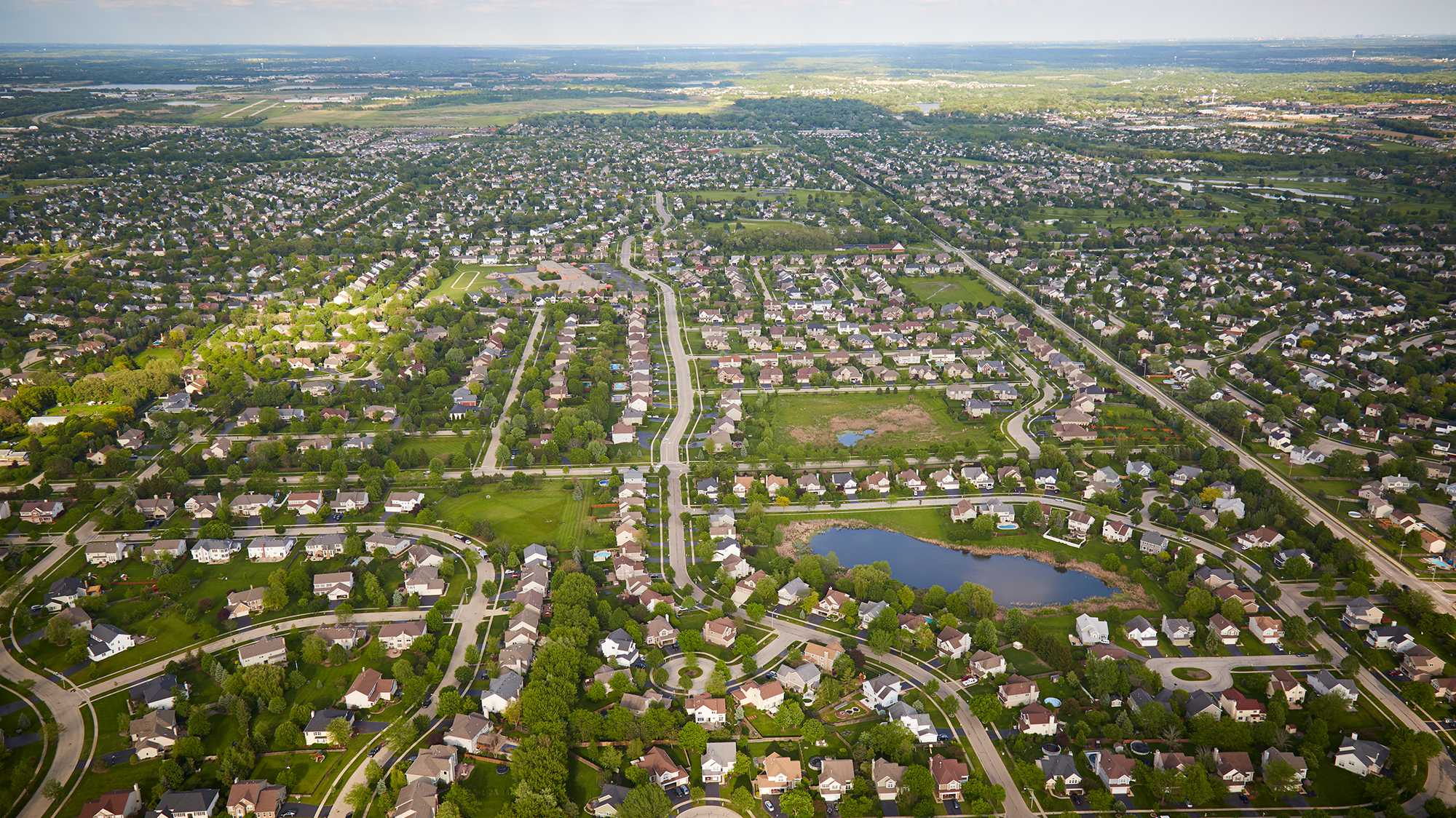 View of suburban housing from above.