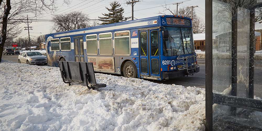 A bus in the snow.