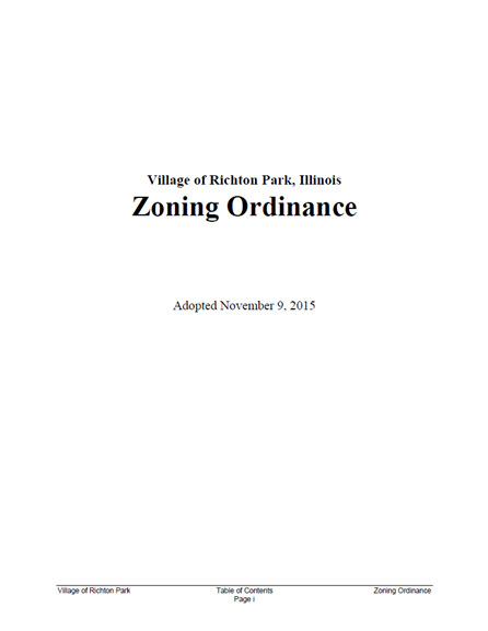 Cover of the Richton Park Zoning Ordinance