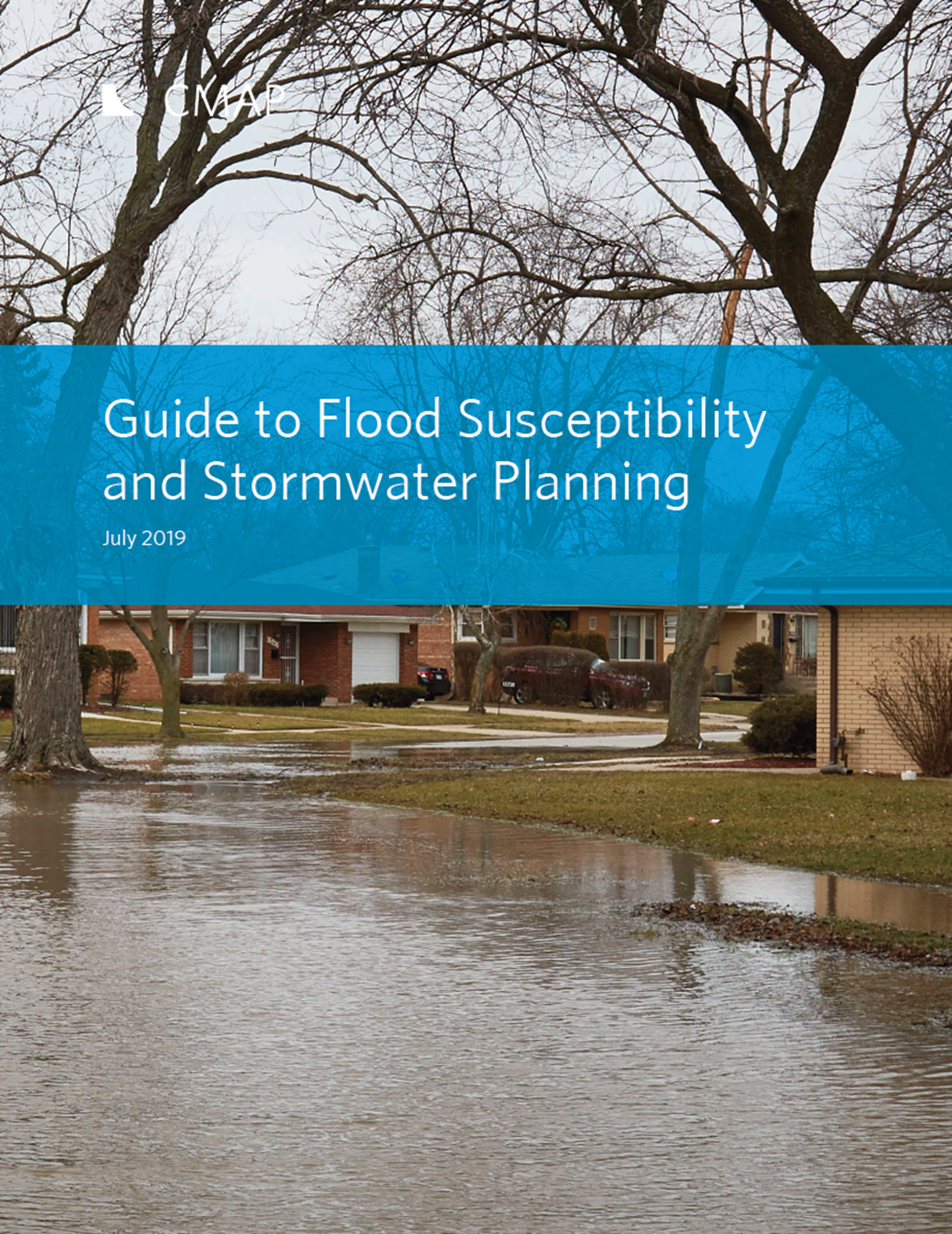 Cover page with image of flooded streets in a residential neighborhood