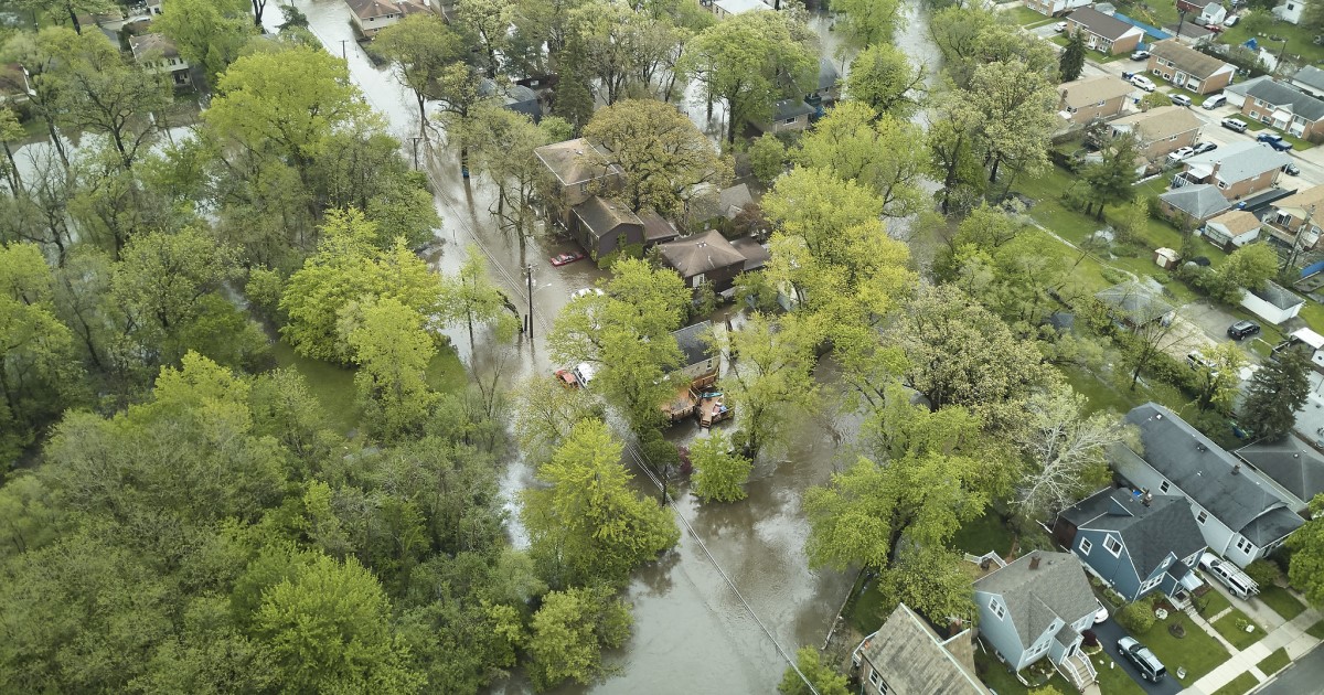 Aerial photo of a flooded suburban neighborhood